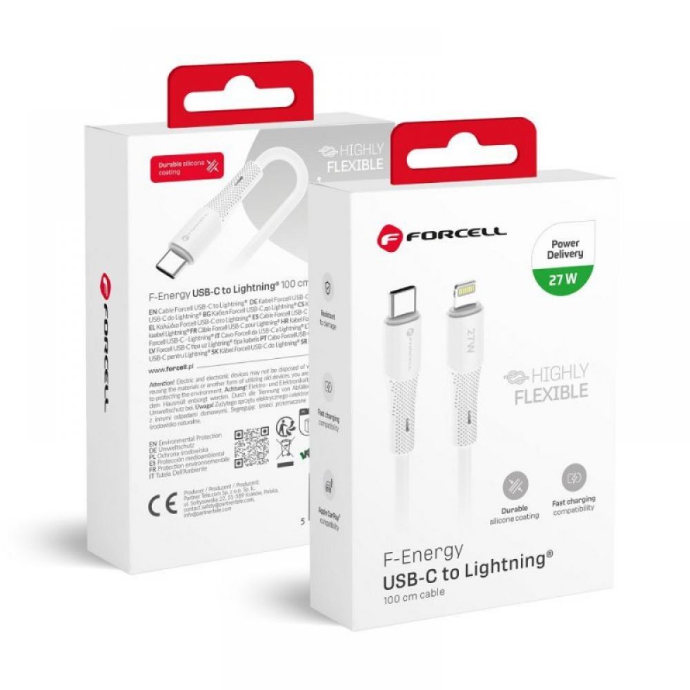 FORCELL F-ENERGY C346 kabl Type C na Lightning PD 3A 27W silikon 1 m beli