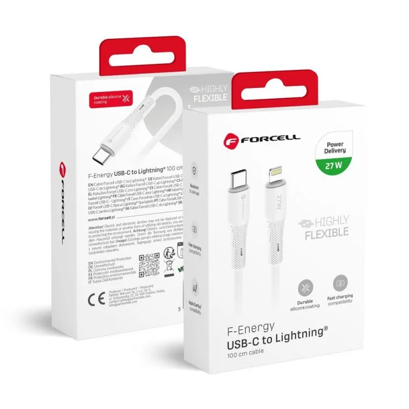 FORCELL F-ENERGY C346 kabl Type C na Lightning PD 3A 27W silikon 1 m beli