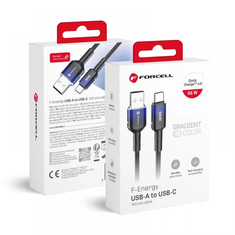 FORCELL F-ENERGY C352 kabl USB A na Type C QC4.0 3A 66W gradijent 1 m crni