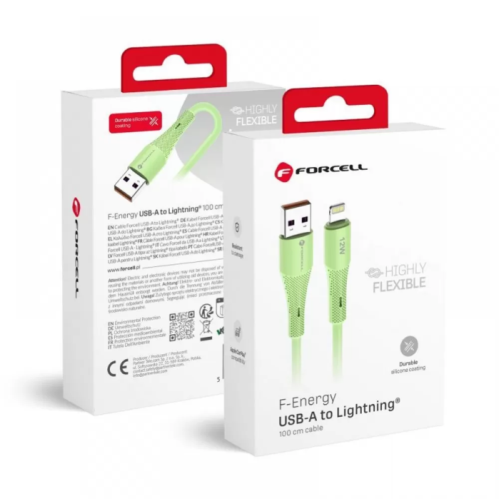 FORCELL F-ENERGY C343 kabl USB A na Lightning 2,4 A 12W silikon 1 m zeleni