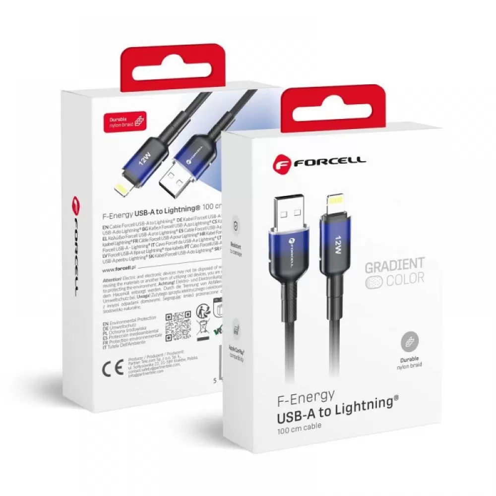 FORCELL F-ENERGY C353 kabl USB A na Lightning 2,4 A 12W gradijent 1 m crni
