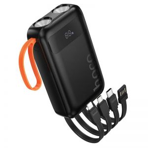 Powerbank Hoco 10000 mAh sa ugradenim kablovima USB A + USB C+ Lightning + Micro USB i dvojnim svetlom J151 crni