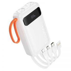 Powerbank Hoco 10000 mAh sa ugradenim kablovima USB A + USB C+ Lightning + Micro USB i dvojnim svetlom J151 beli