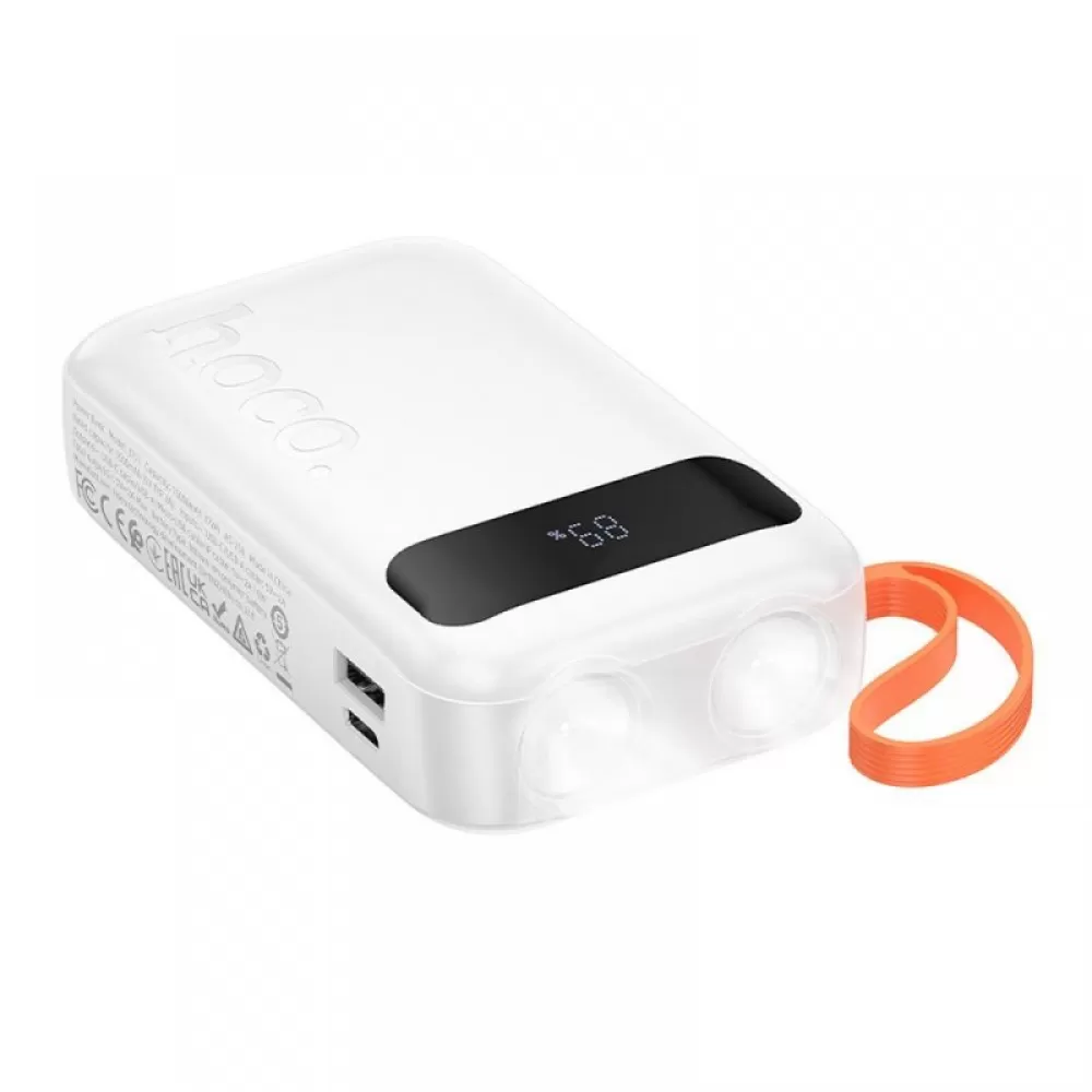 Powerbank Hoco 10000 mAh sa ugradenim kablovima USB A + USB C+ Lightning + Micro USB i dvojnim svetlom J151 beli