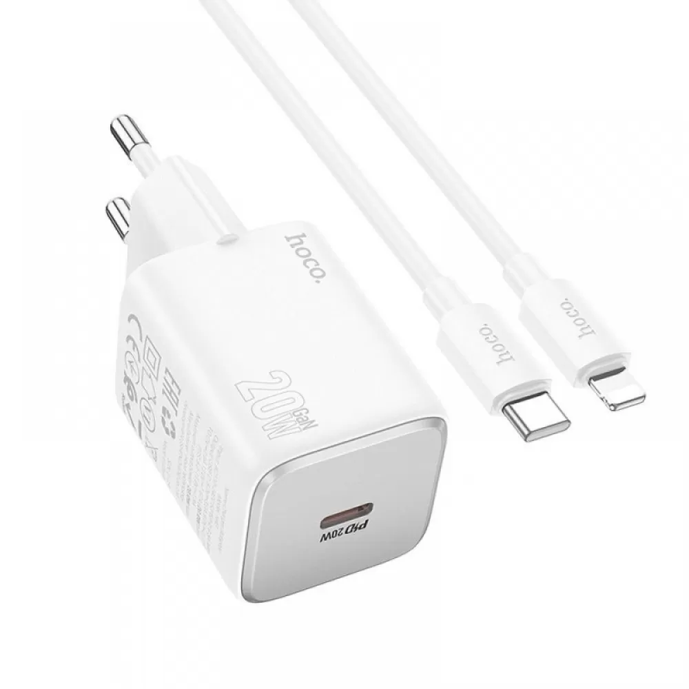 HOCO kucni punjac Type C + kabl Type C na Lightning QC PD 20W N40 beli