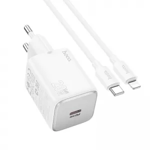 HOCO kucni punjac Type C + kabl Type C na Lightning QC PD 20W N40 beli
