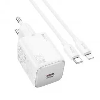 HOCO kucni punjac Type C + kabl Type C na Lightning QC PD 20W N40 beli