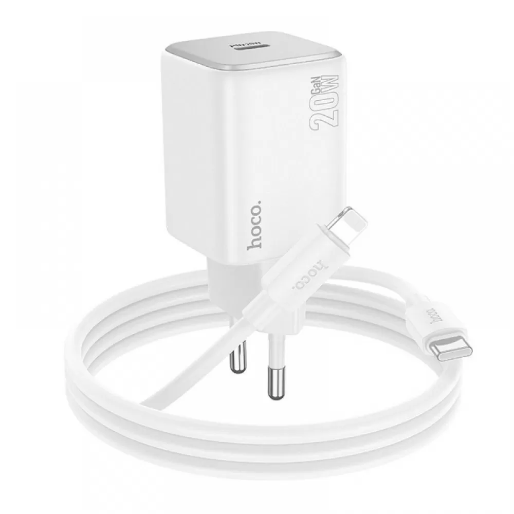 HOCO kucni punjac Type C + kabl Type C na Lightning QC PD 20W N40 beli