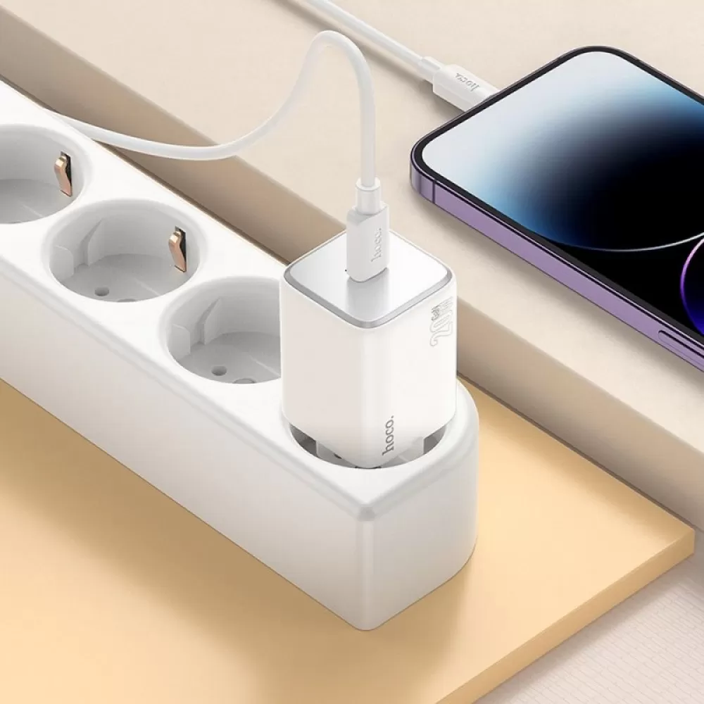 HOCO kucni punjac Type C + kabl Type C na Lightning QC PD 20W N40 beli