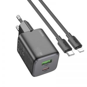 HOCO punjac USB A + Type C + kabl Type C na Lightning PD QC 3A 20W N41 crni