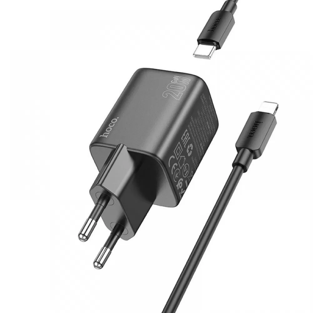 HOCO punjac USB A + Type C + kabl Type C na Lightning PD QC 3A 20W N41 crni