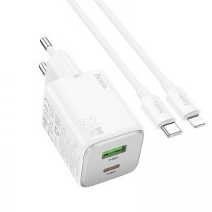 HOCO punjac USB A + Type C + kabl Type C na Lightning PD QC 3A 20W N41 beli