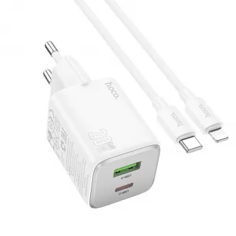 HOCO punjac USB A + Type C + kabl Type C na Lightning PD QC 3A 20W N41 beli