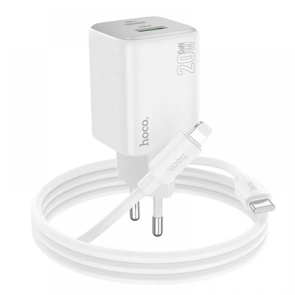 HOCO punjac USB A + Type C + kabl Type C na Lightning PD QC 3A 20W N41 beli