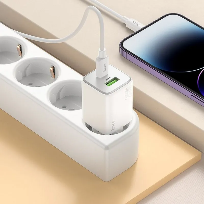 HOCO punjac USB A + Type C + kabl Type C na Lightning PD QC 3A 20W N41 beli