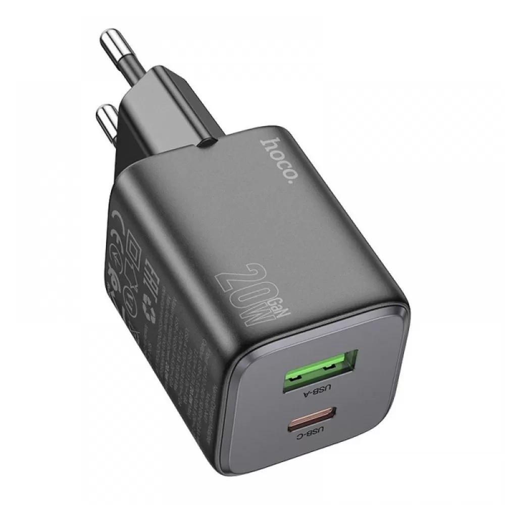 HOCO punjac USB A + Type C PD QC 3A 20W N41 crni