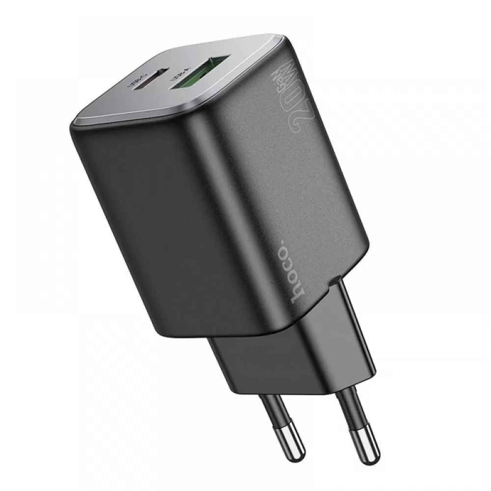 HOCO punjac USB A + Type C PD QC 3A 20W N41 crni