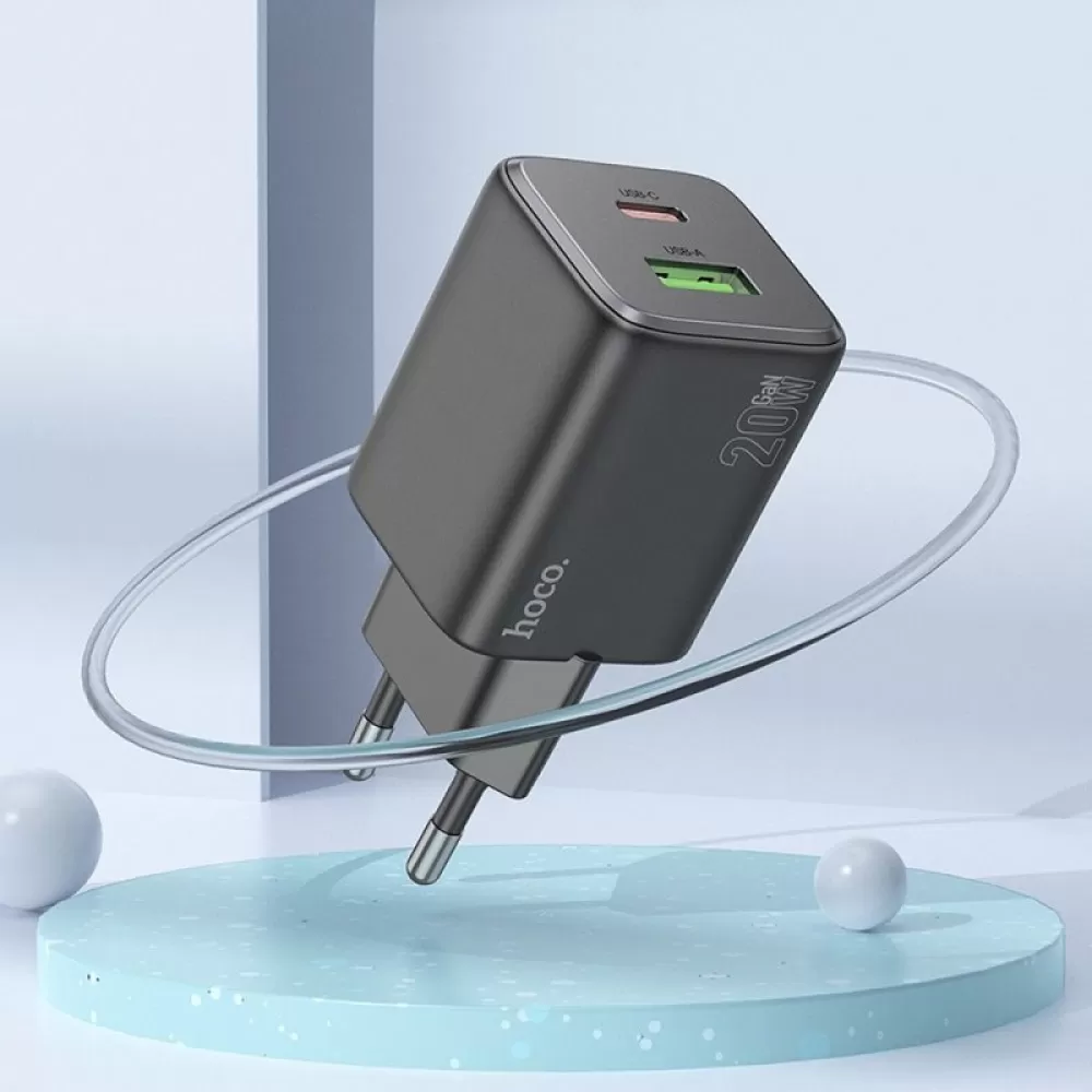 HOCO punjac USB A + Type C PD QC 3A 20W N41 crni