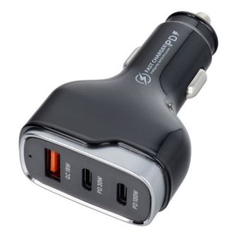 Auto punjac USB A + 2 x Type C PD QC3.0 3A 138W CC53-2C1A crni