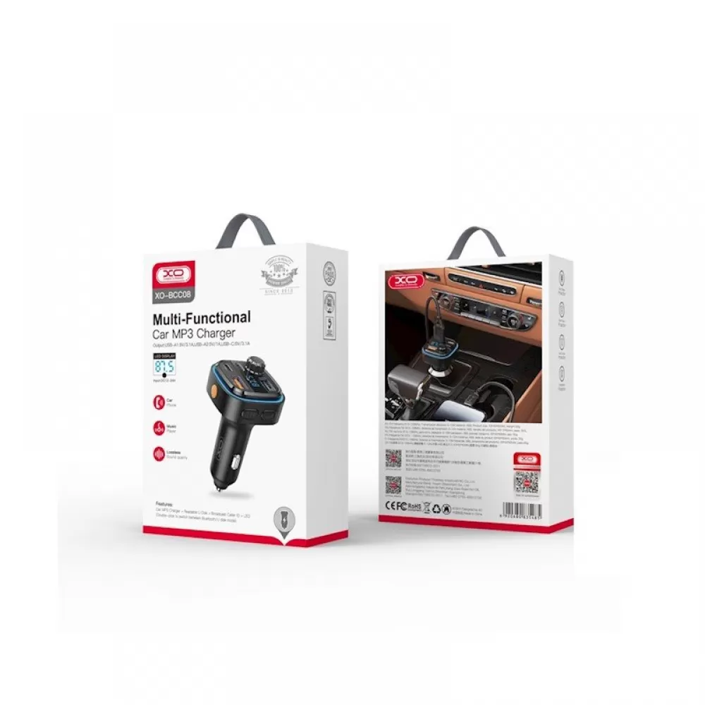 XO FM transmiter BCC08 Bluetooth MP3 auto punjac 3.1A crni