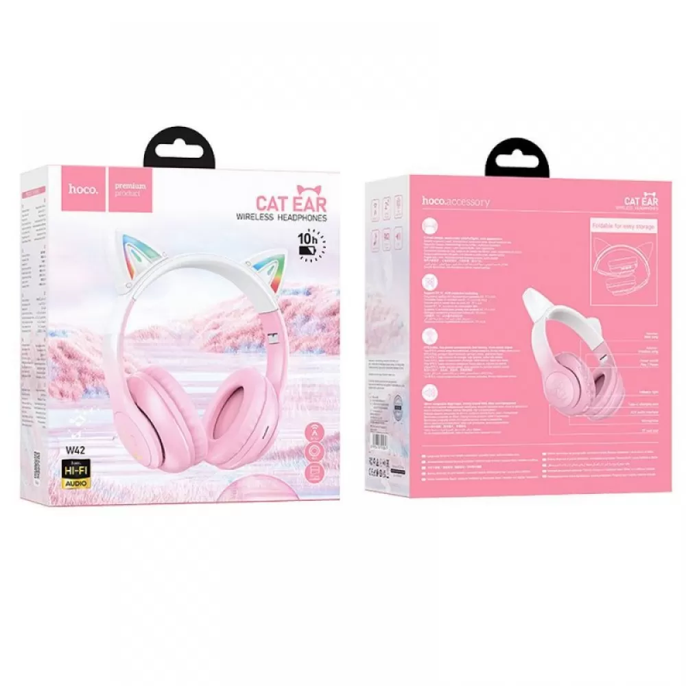 HOCO bezicne bluetooth slusalice W42 Cat Ear roze