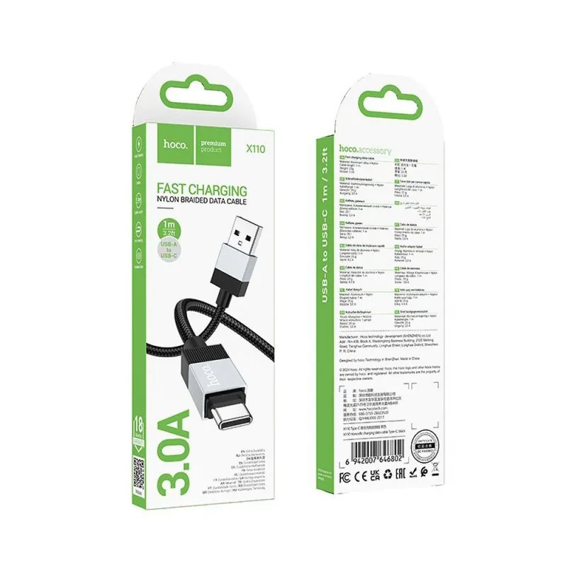 USB A na USB C kabl Hoco 3A 1 m X110 crni