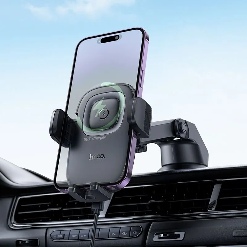 Indukcioni drzac telefona za auto Hoco 15W centralna konzola HW32 crni