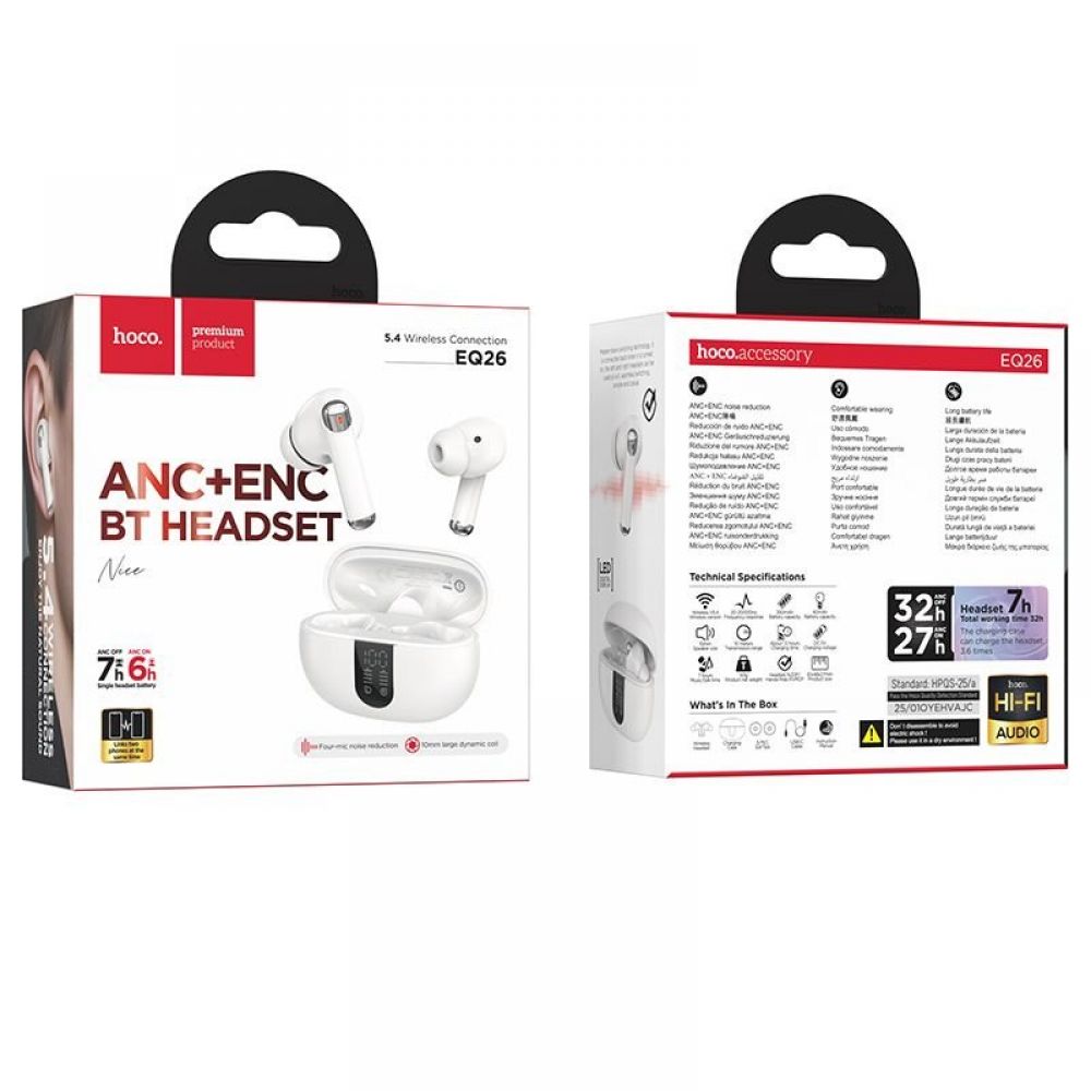 HOCO bezicne slusalice bluetooth TWS ANC ENC EQ26 bele