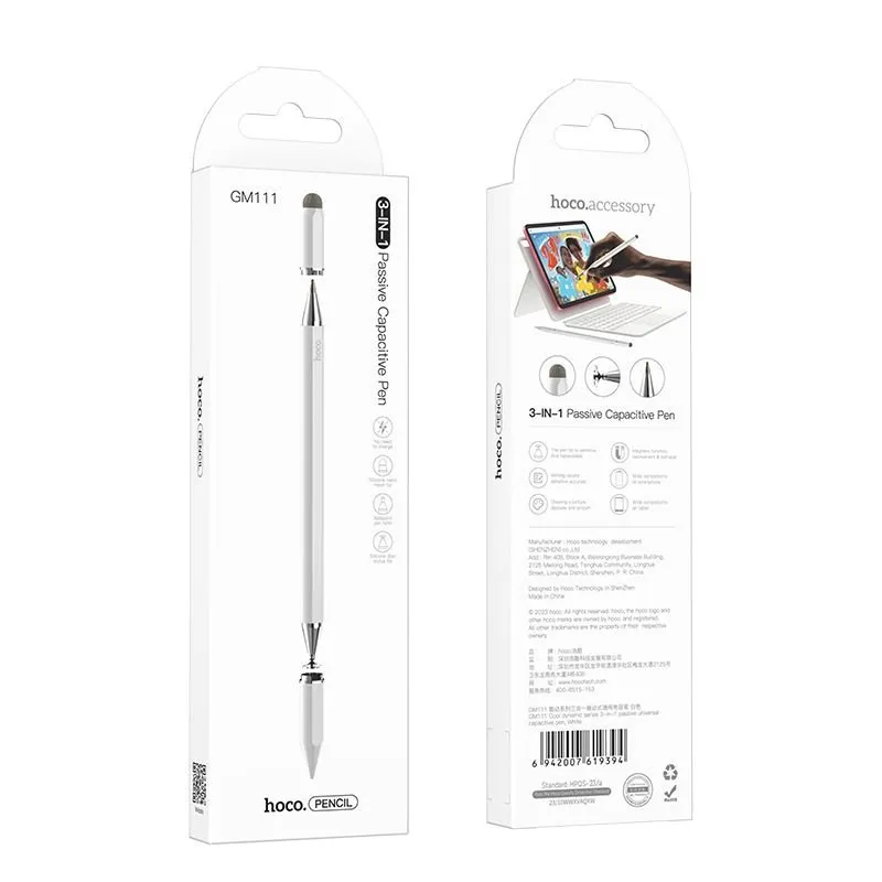 Kapacitivna olovka za tablet pasivna Hoco 3u1 GM111 bela
