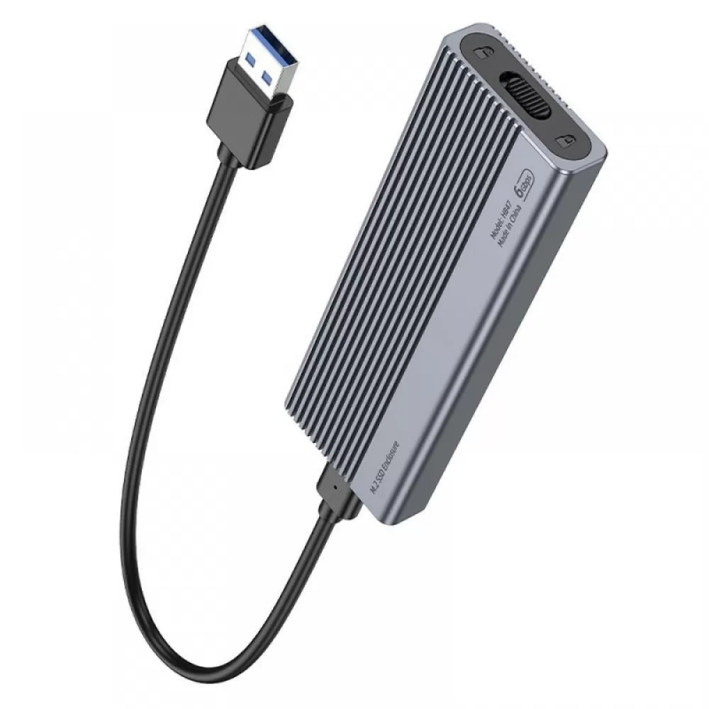 Kuciste Hoco za M.2 SATA SSD diskove M key B+M key do 4TB USB A USB3.2 / 6GBps HB47 metal-sivo