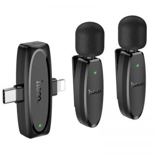 Bezicni lavalier mikrofon Lightning / USB C Hoco 2 kom L15 crni