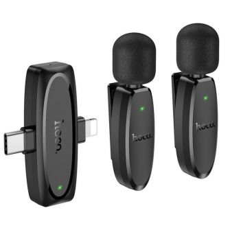 Bezicni lavalier mikrofon Lightning / USB C Hoco 2 kom L15 crni