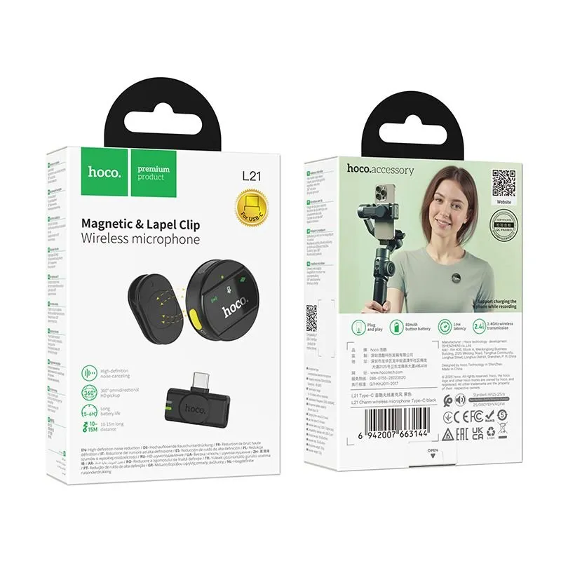 Bezicni mikrofon USB C Hoco L21 crni