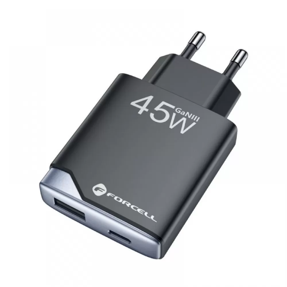 Punjac za telefon Forcell F-Energy Ultra Slim GaN III USB C + USB A PD QC4.0 3A 45W B245202(1A1C) crni