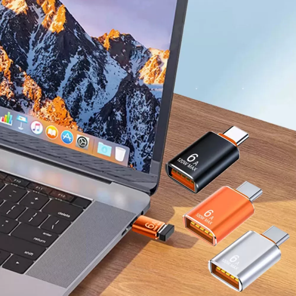 6A USB OTG adapter USB 3.0 A muski na Type-C zenski konverter za brzo punjenje 120W narandzasti