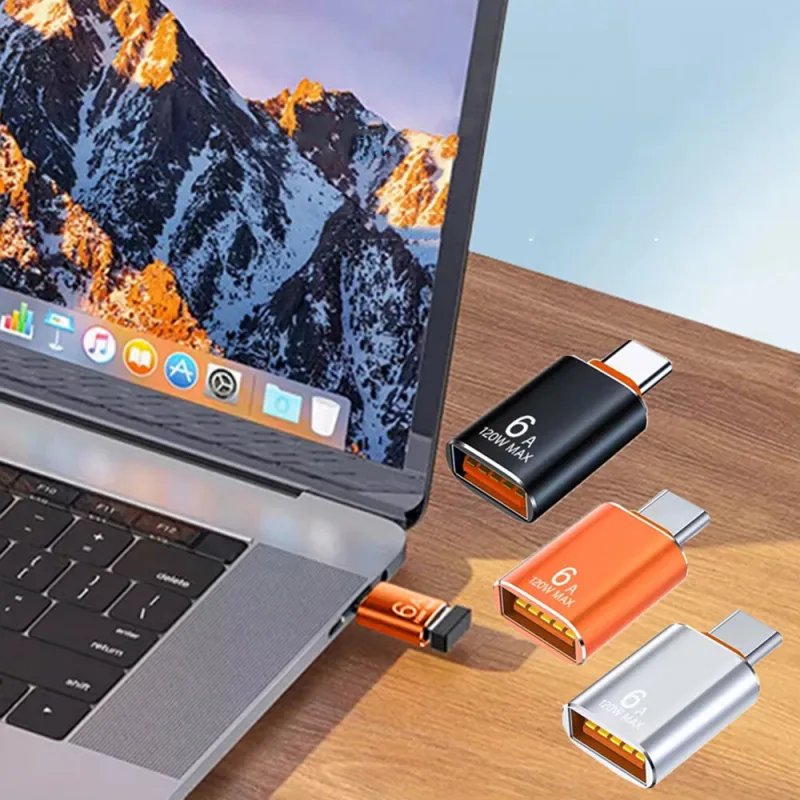 6A USB OTG adapter USB 3.0 A muski na Type-C zenski konverter za brzo punjenje 120W narandzasti