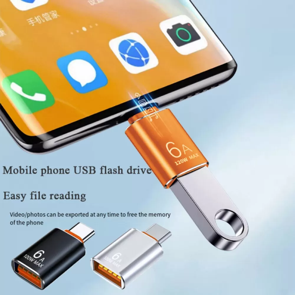 6A USB OTG adapter USB 3.0 A muski na Type-C zenski konverter za brzo punjenje 120W crni