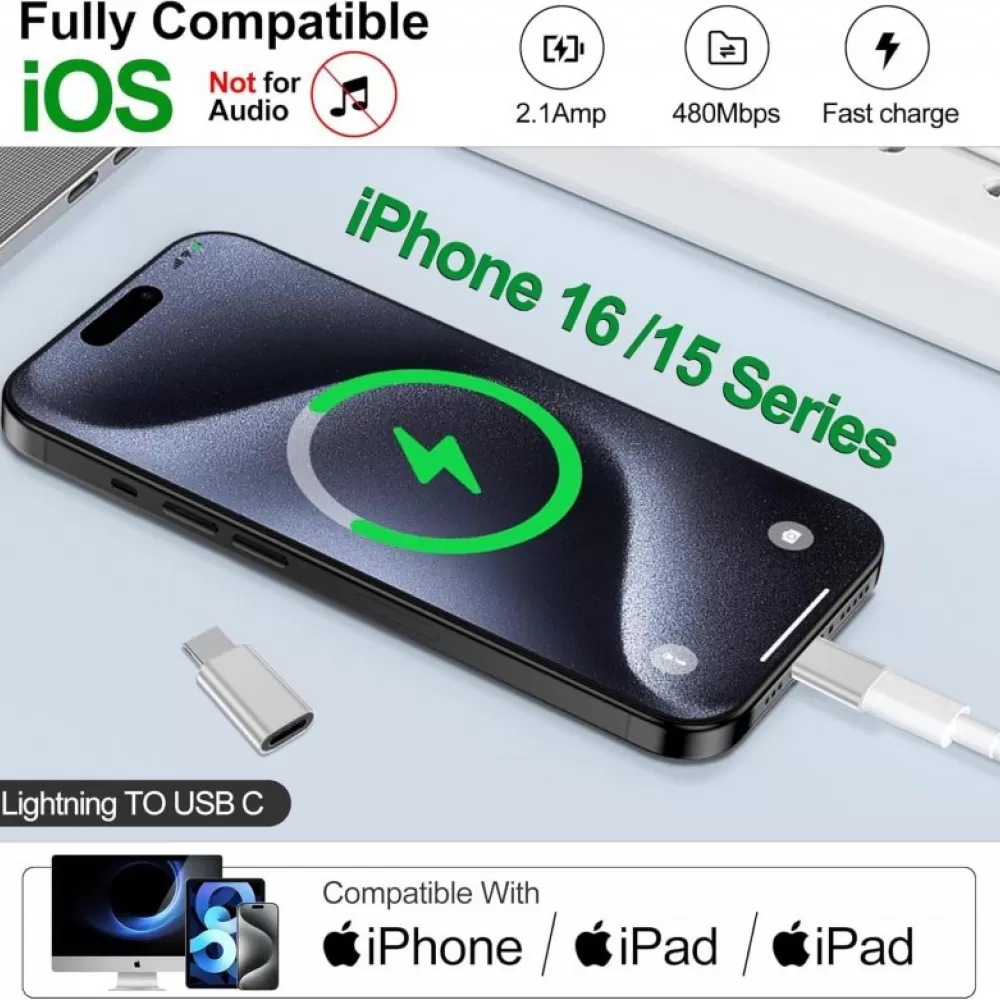 Adapter USB TIP-C (muski) na Lightning Iphone (zenski) za prikljucivanje iPhone-a na Tip-C konektor crni