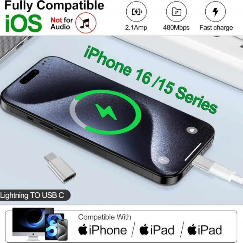 Adapter USB TIP-C (muski) na Lightning Iphone (zenski) za prikljucivanje iPhone-a na Tip-C konektor crni