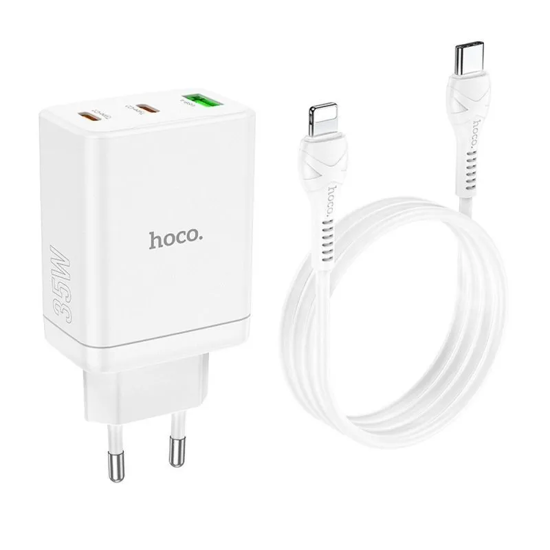Kucni punjac Hoco. N33  2 x Type C + USB A + kabal Type C na Lightning PD QC3.0 3A 35W beli