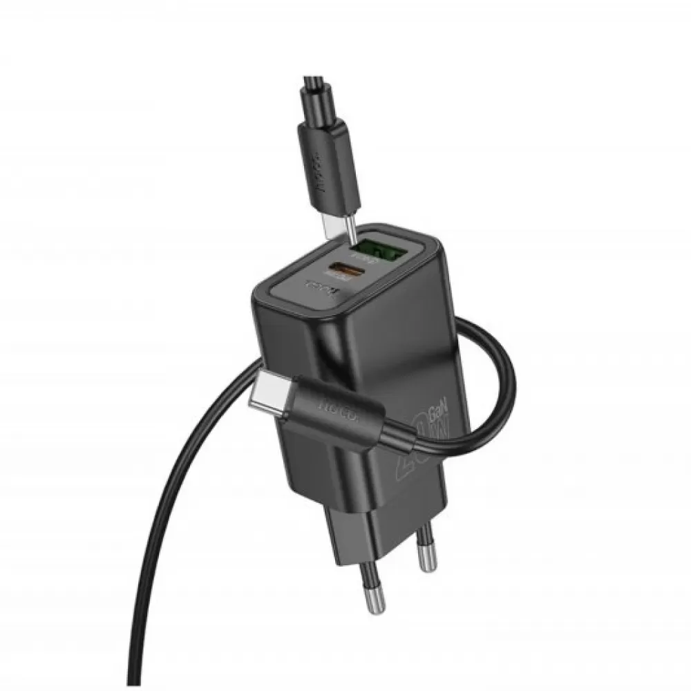 HOCO kucni punjac USB A + Type C + kabl Type C na Type C PD QC3.0 3A 20W N61 crni