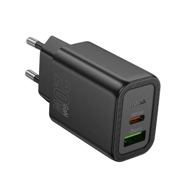 HOCO kucni punjac USB A + Type C PD QC3.0 3A 20W N61 crni