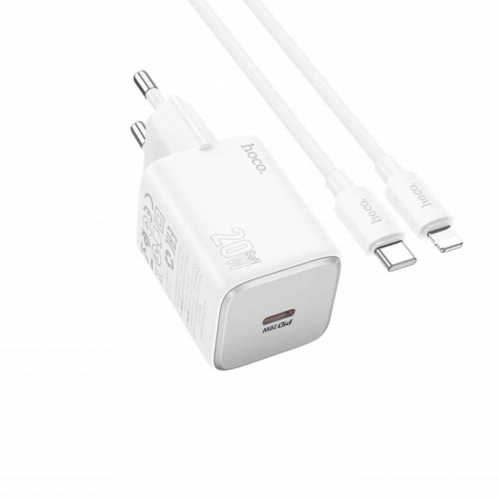 HOCO kucni punjac kabl Type C na Lightning QC PD 20W N40 beli