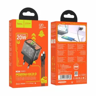 HOCO kucni punjac USB A + Type C + kabl Type C na Type C PD QC3.0 3A 20W N34 providan