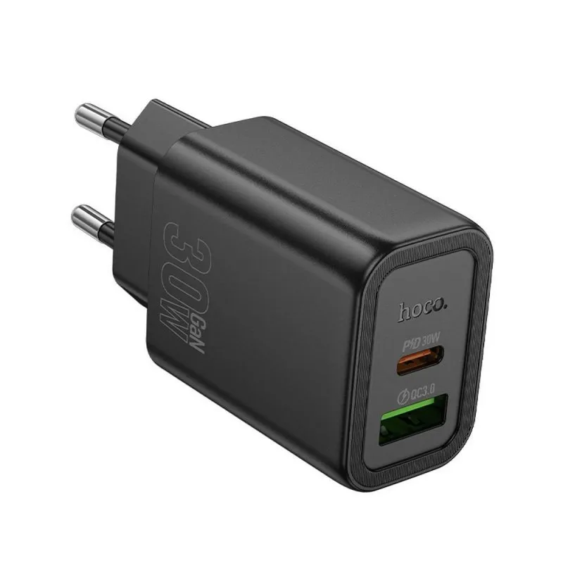 HOCO kucni  punjac adapter USB A + Type C PD QC3.0 3A 30W N63 crni