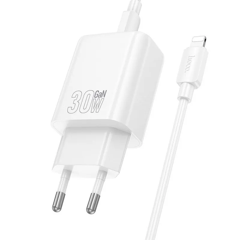 HOCO kucni punjac USB A + USB C + kabl Type C na Lightning PD QC3.0 3A 30W N63 beli