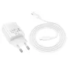 HOCO kucni punjac USB A + USB C + kabl Type C na Lightning PD QC3.0 3A 30W N63 beli