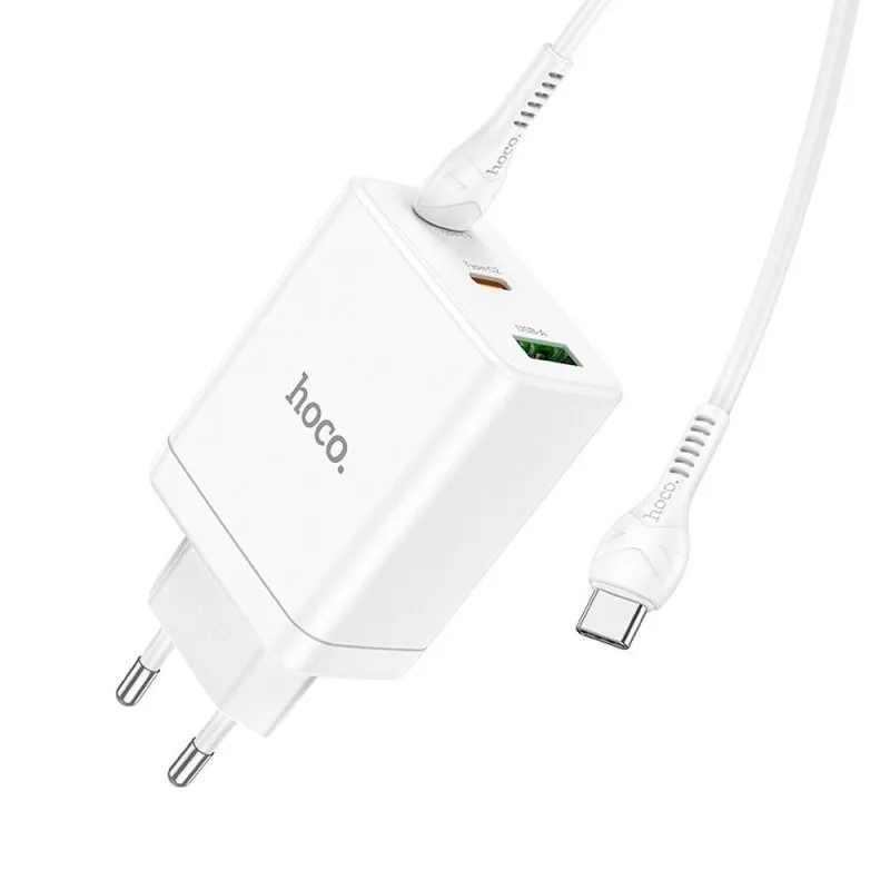 Kucni punjac Hoco. N33 2 x Type C + USB A + kabal Type C to Type C PD QC3.0 3A 35W beli