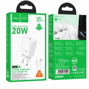 HOCO kucni punjac USB C + kabl Type C na Lightning PD QC 20W N60 beli