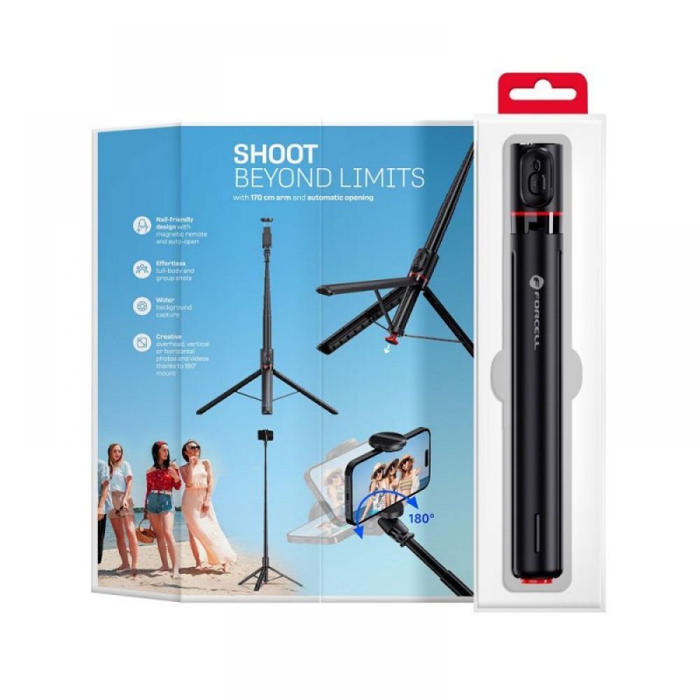 FORCELL F-GRIP F170XL automatski selfi stap sa daljinskim upravljacem, tripod, crni